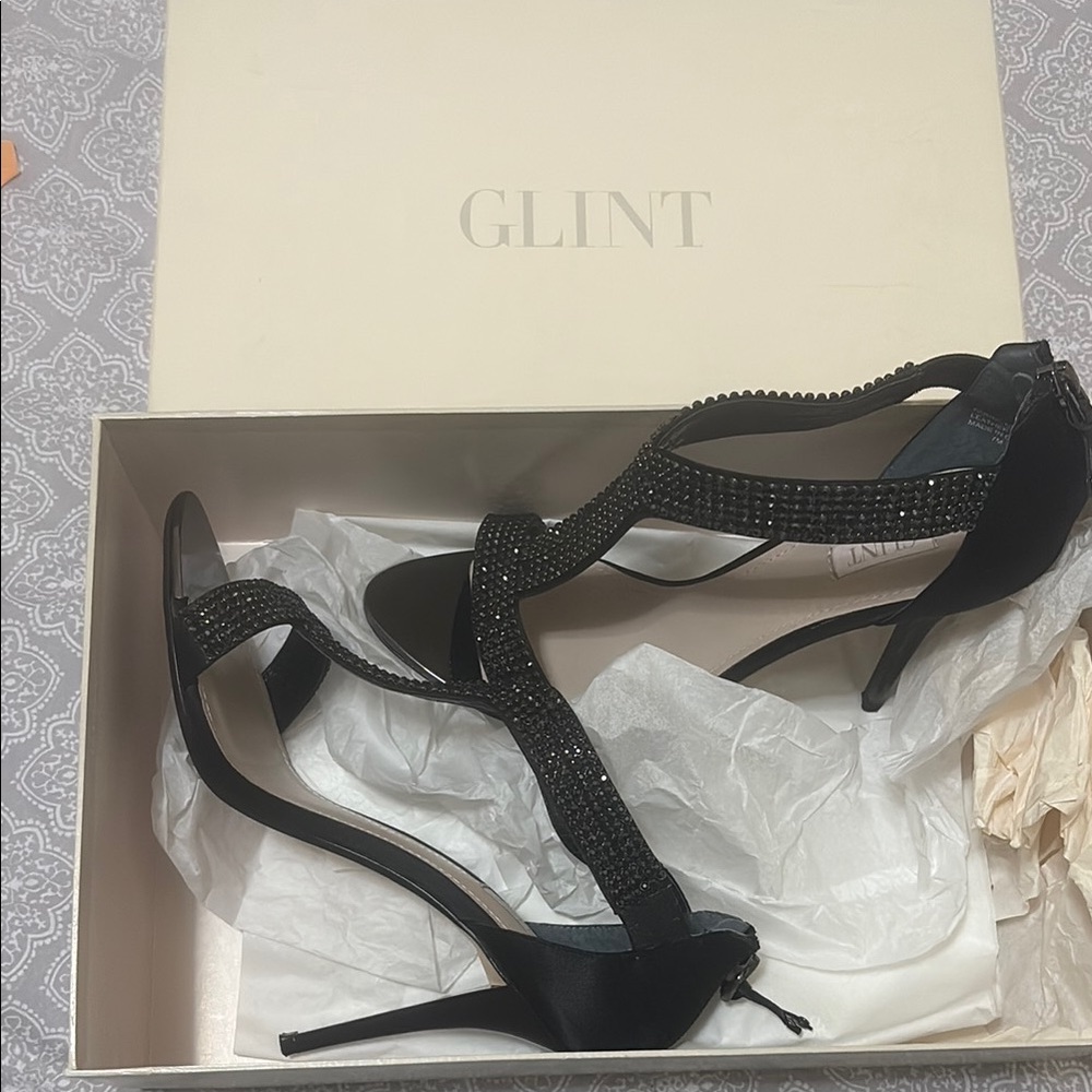 Glint Black Strappy Stiletto Heels